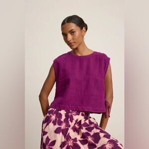 Velvet by Graham & Spencer TAVIA Linen Top in grape size Medium